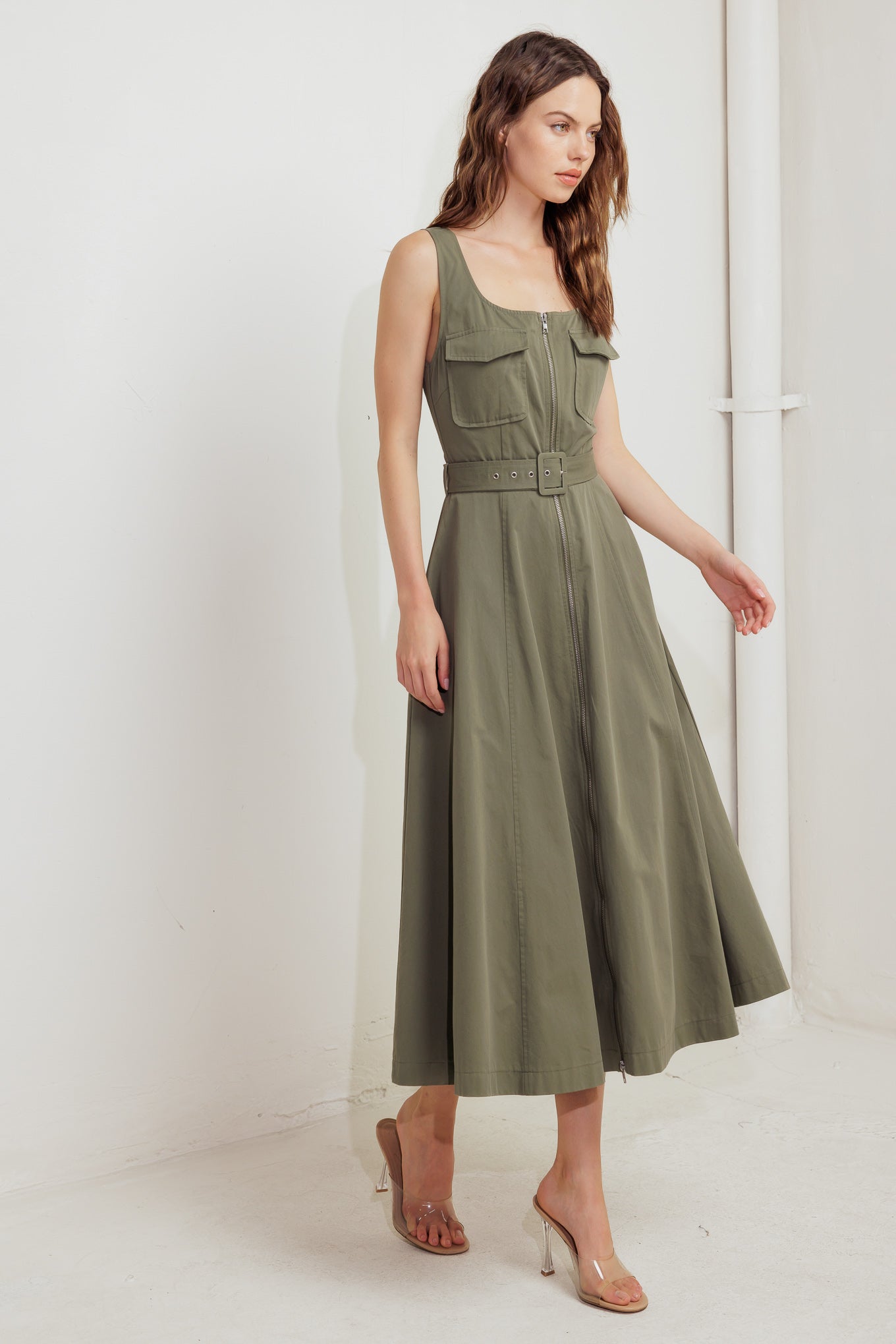 OLIVE GROVE WOVEN MIDI DRESS Flying Tomato